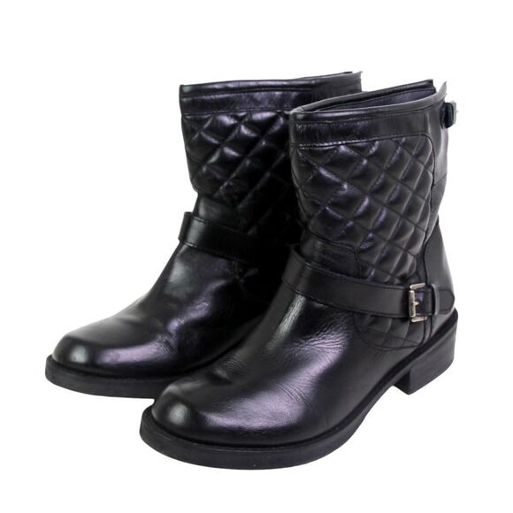 Matisse QUILTED BLACK REAL LEATHER LOW HEEL BELTED PULL ON ANKLE BOOTS Sz 9.5M - Picture 2 of 11
